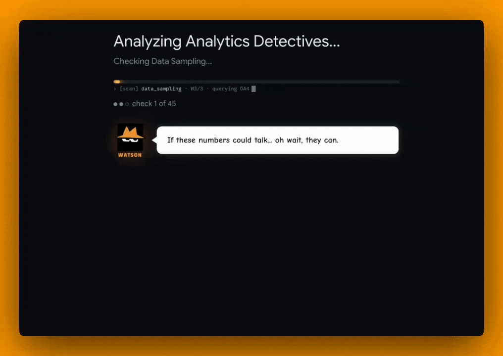 Animated scene of the three Analytics Detectives — Watson, Sherlock, and Moriarty — setting up their new case-room office
